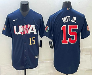 Men%27s USA Baseball #15 Bobby Witt Jr Number 2023 Navy World Baseball Classic Stitched Jersey